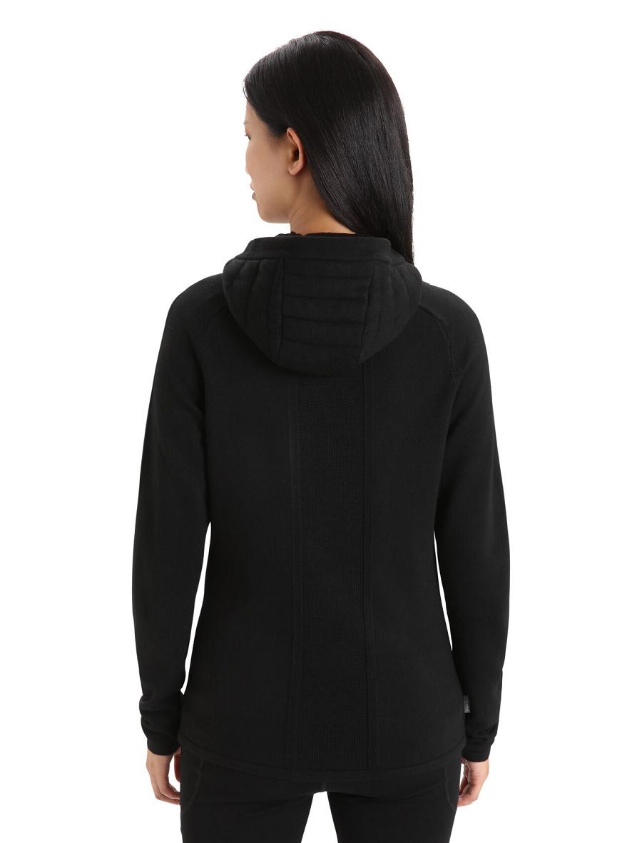 Women's Icebreaker ZoneKnit™ Merino Insulated Long Sleeve Zip Hoodie Black | CA 1277DFMN